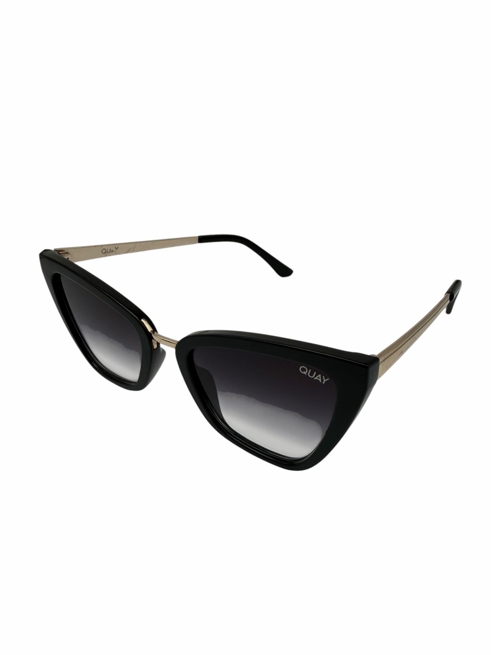 Quay Australia Reina Mini Black Cat Eye Sunglasses w/ Pouch - Picture 3 of 11